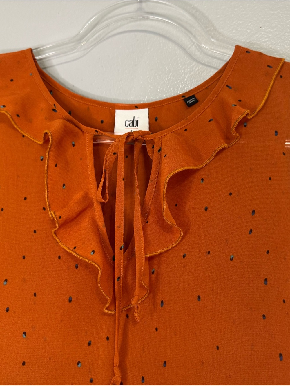 CAbi Sprinkle Top Orange Ruffle Neck Tie Front Chiffon Sleeveless Blouse - Small - Picture 6 of 11